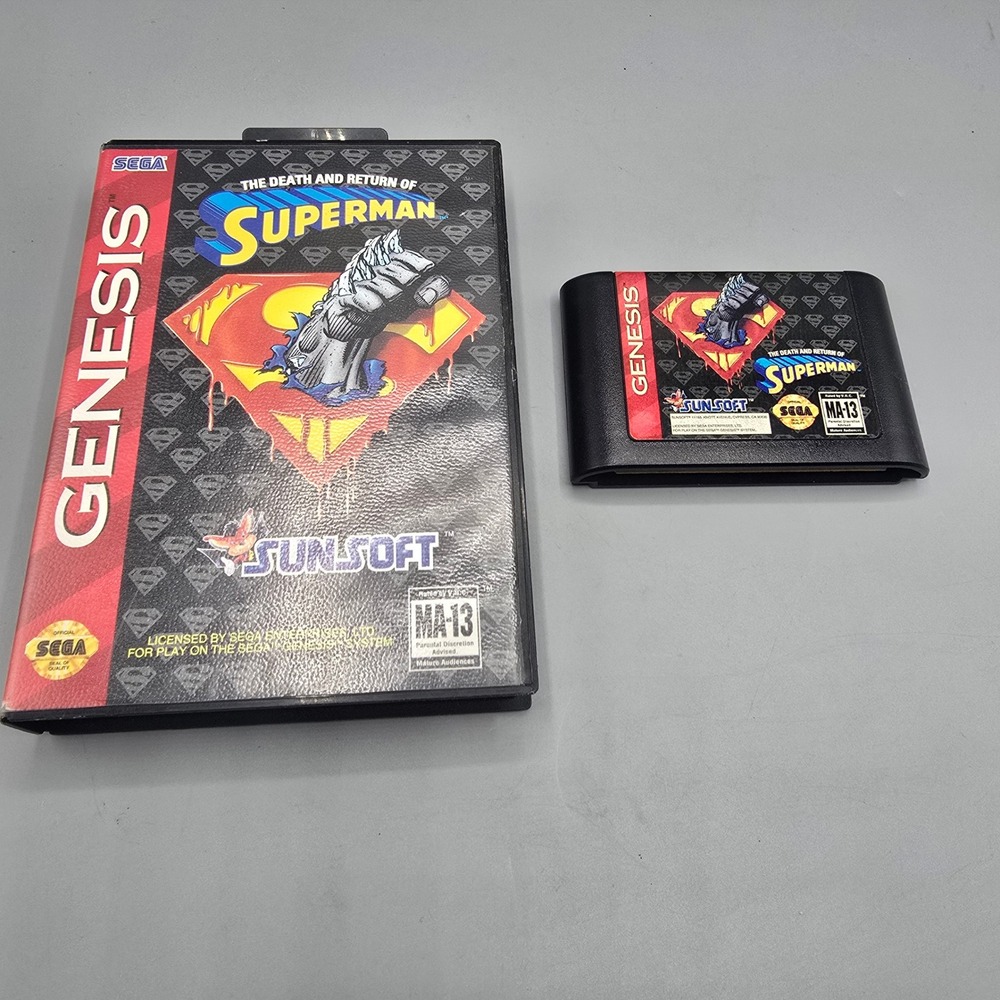 The Death and Return of Superman Sega Genesis Sunsoft Case and Game Authentic